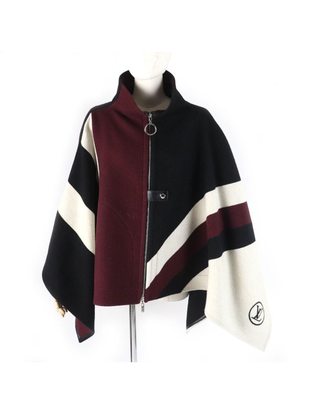 Louis Vuitton Wool Silk Graphic LV Jacquard Paipin Glam Zip UP Poncho Black
